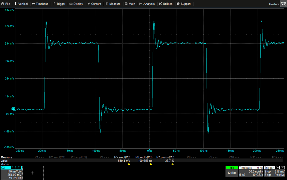 Fig 2 — 5 MHz, 530 mV waveform via passive probe